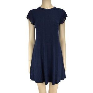 BDG Casual Textured Stripes Stretch Fit-and-flare Navy Blue Black Mini Dress S